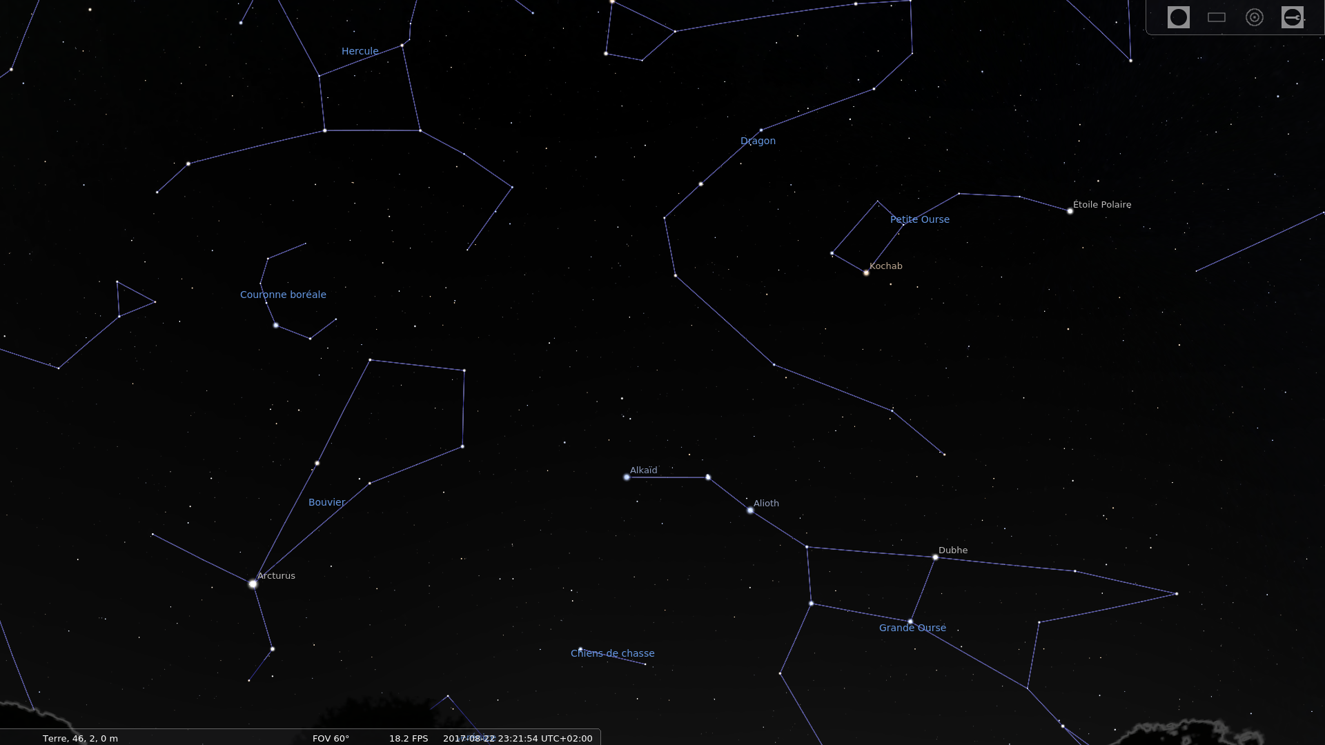 Stellarium Arcturus and Polaris